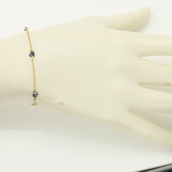 Evil Eye Bracelet 14k Yellow Gold 7' inch Length Real Gold - Picture 6 of 7